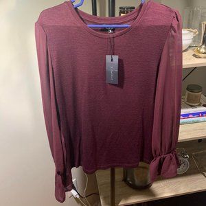 Dynamite Chiffon-Sleeve Crew Neck Top